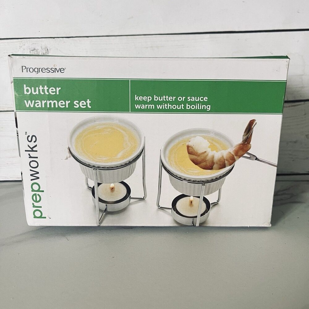 Prep Works Butter And Sauce Warmer 2 Each Ceramic Cups Metal Stands Tea Lights